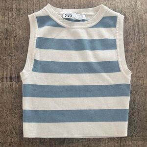Zara Women’s Blue & White Striped Cropped Tank Top